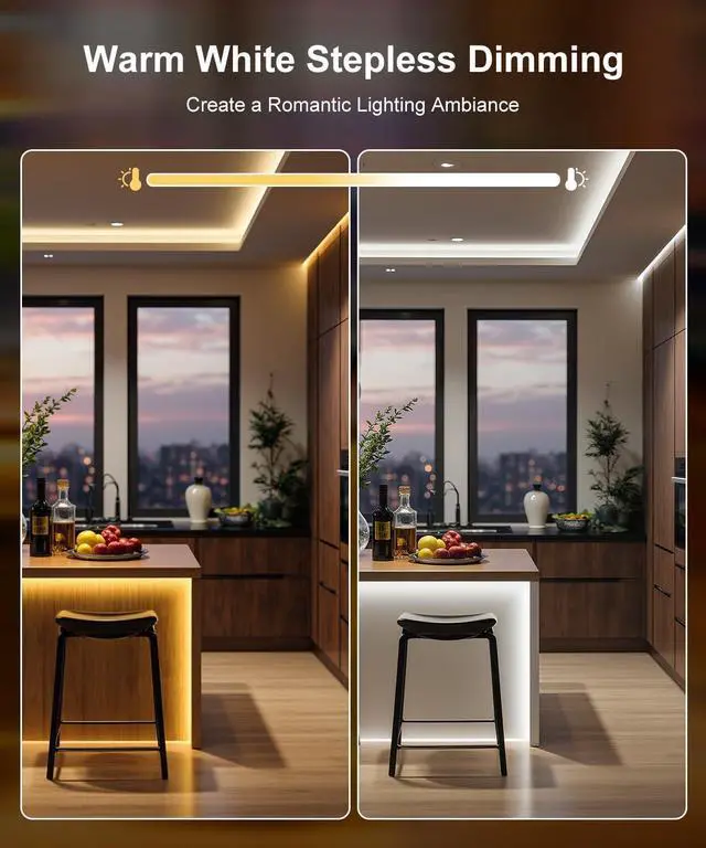 Alt view image 3 of 7 - COB Led Strip Light 16.4ft Warm White LED Lights for Bedroom Ultra Bright 24V Cabinet Strip Lighting with Remote Control Ambient Mood Lighting for DIY Mirror TV Nightstand Kitchen