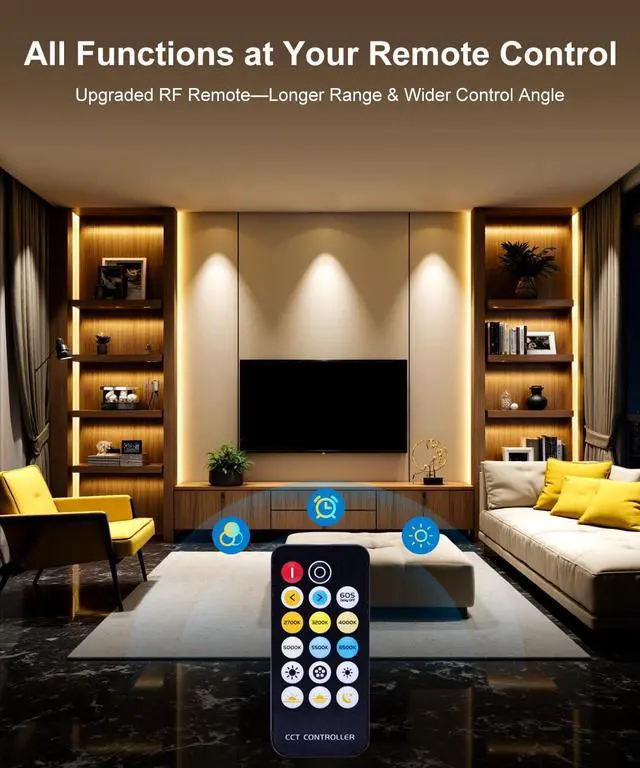 Alt view image 5 of 7 - COB Led Strip Light 16.4ft Warm White LED Lights for Bedroom Ultra Bright 24V Cabinet Strip Lighting with Remote Control Ambient Mood Lighting for DIY Mirror TV Nightstand Kitchen