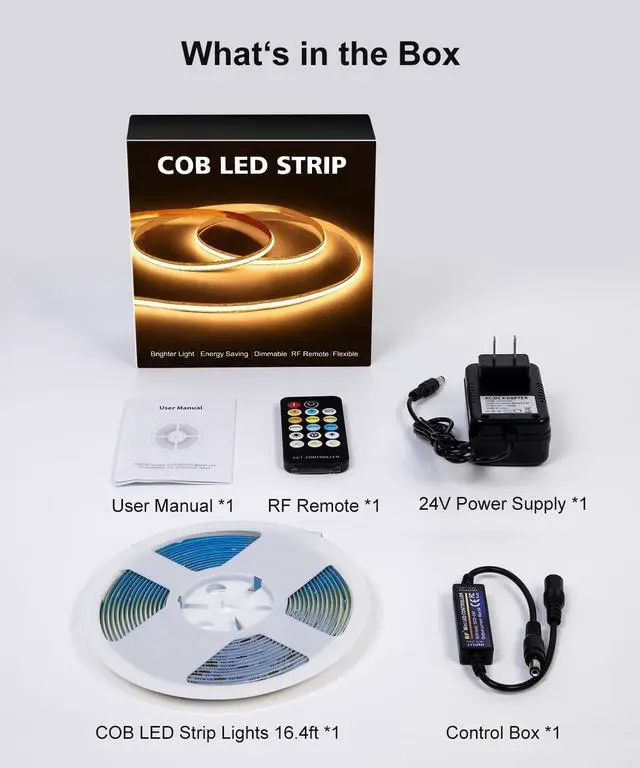 Alt view image 7 of 7 - COB Led Strip Light 16.4ft Warm White LED Lights for Bedroom Ultra Bright 24V Cabinet Strip Lighting with Remote Control Ambient Mood Lighting for DIY Mirror TV Nightstand Kitchen