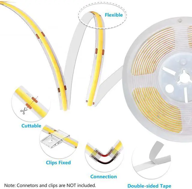 Alt view image 5 of 7 - Smart RGB COB LED IC Strip Lights 576 LEDs/m Addressable High Density Flexible with Remote & App Control 16.4ft LED Lights for Living Room Bedroom Kitchen Lighting