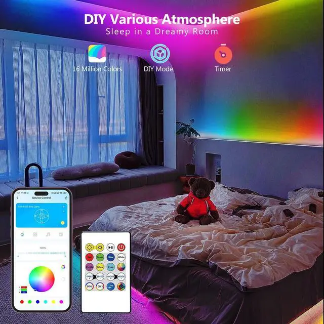 Alt view image 6 of 7 - Smart RGB COB LED IC Strip Lights 576 LEDs/m Addressable High Density Flexible with Remote & App Control 16.4ft LED Lights for Living Room Bedroom Kitchen Lighting