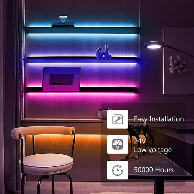 Alt view image 7 of 7 - Smart RGB COB LED IC Strip Lights 576 LEDs/m Addressable High Density Flexible with Remote & App Control 16.4ft LED Lights for Living Room Bedroom Kitchen Lighting