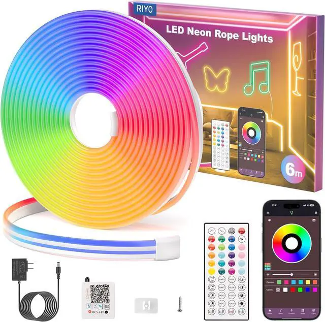 Main image of Neon Rope Lights 20Ft RGB LED Strip Lights - App & Remote Control Music Sync IP67 Waterproof Flexible Cuttable Neon Lights for Bedroom Gaming Party Outdoor Decor Multiple Modes