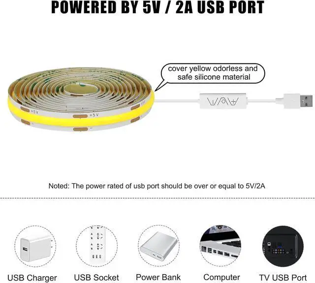 Alt view image 6 of 7 - 5V USB COB Led Strip Light with RF Remote 4.92ft 6500K USB Powered COB Led Light Strip Dimmable Indoor COB Led Light for Cabinet TV Camping Monitor Showcase Motorhome