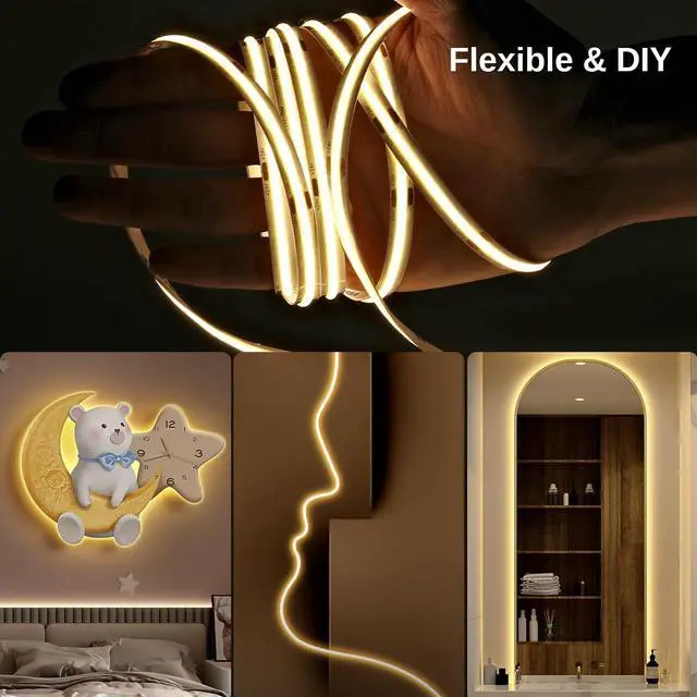 Alt view image 4 of 7 - COB LED Strip Light Warm White 3000K 32.8ft Dimmable Bright 24V Led Tape Light with RF Remote Indoor COB Led Lights for Bedroom Kitchen Under Cabinet DIY Lighting 1 Rolls of 32.8ft