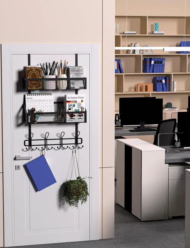 Alt view image 7 of 7 - Over The Door Hooks Organizer Storage - Over The Door Hanger for Coat Rack Storage with 12 Hook & 2 Mesh Baskets for Bathroom Bedroom Kitchen Office (2Tier Basket with 12 Hooks)