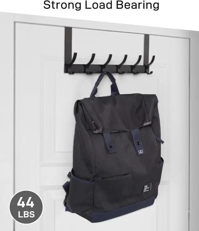 Alt view image 4 of 7 - Over The Door Hooks Door Hanger Hooks for Hanging Over The Doors Towel Racks for Bathroom with 12 Coat Hook Coat Rack Dorm Essentials Bathroom Accessories1 Pack Black