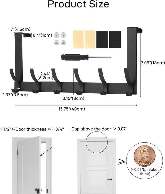 Alt view image 6 of 7 - Over The Door Hooks Door Hanger Hooks for Hanging Over The Doors Towel Racks for Bathroom with 12 Coat Hook Coat Rack Dorm Essentials Bathroom Accessories1 Pack Black