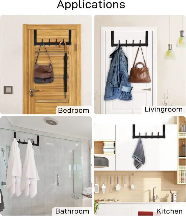 Alt view image 7 of 7 - Over The Door Hooks Door Hanger Hooks for Hanging Over The Doors Towel Racks for Bathroom with 12 Coat Hook Coat Rack Dorm Essentials Bathroom Accessories1 Pack Black