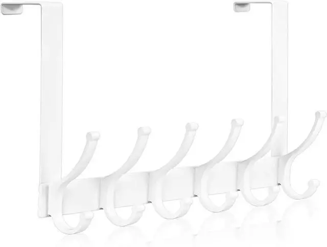 Main image of Over The Door Hooks Door Hanger Hooks for Hanging Over The Doors Towel Racks for Bathroom Coat Rack Dorm Room Essentials (1Pack White)