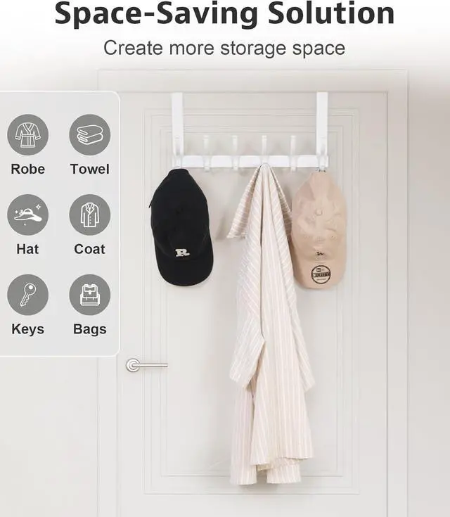 Alt view image 5 of 7 - Over The Door Hooks Door Hanger Hooks for Hanging Over The Doors Towel Racks for Bathroom Coat Rack Dorm Room Essentials (1Pack White)