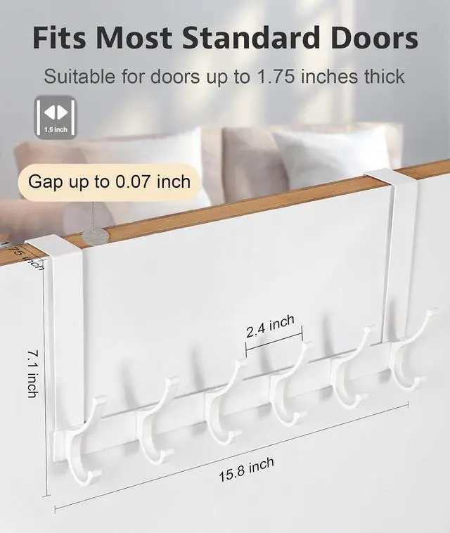 Alt view image 6 of 7 - Over The Door Hooks Door Hanger Hooks for Hanging Over The Doors Towel Racks for Bathroom Coat Rack Dorm Room Essentials (1Pack White)