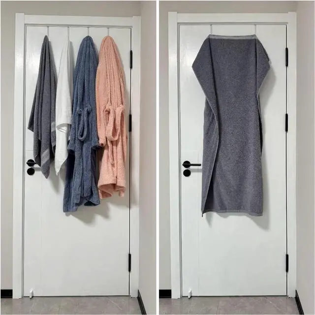 Alt view image 3 of 7 - Over the Door Hooks 4Pcs L=5.5 Fit 1 3/8 Door Steel with White Rubber Coating Hanging Towel Robe Clothing Hanger for Bathroom Room Wreath Ironing Board Holder Cute Thin Single Heavy Duty