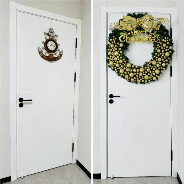 Alt view image 4 of 7 - Over the Door Hooks 4Pcs L=5.5 Fit 1 3/8 Door Steel with White Rubber Coating Hanging Towel Robe Clothing Hanger for Bathroom Room Wreath Ironing Board Holder Cute Thin Single Heavy Duty