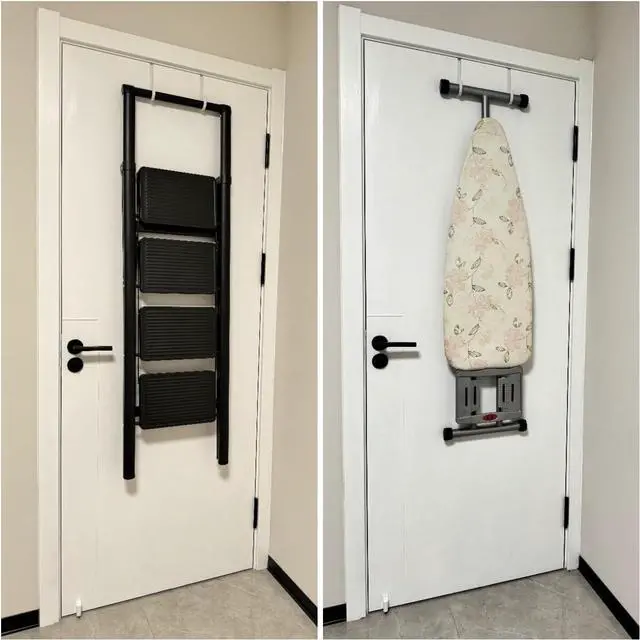 Alt view image 5 of 7 - Over the Door Hooks 4Pcs L=5.5 Fit 1 3/8 Door Steel with White Rubber Coating Hanging Towel Robe Clothing Hanger for Bathroom Room Wreath Ironing Board Holder Cute Thin Single Heavy Duty