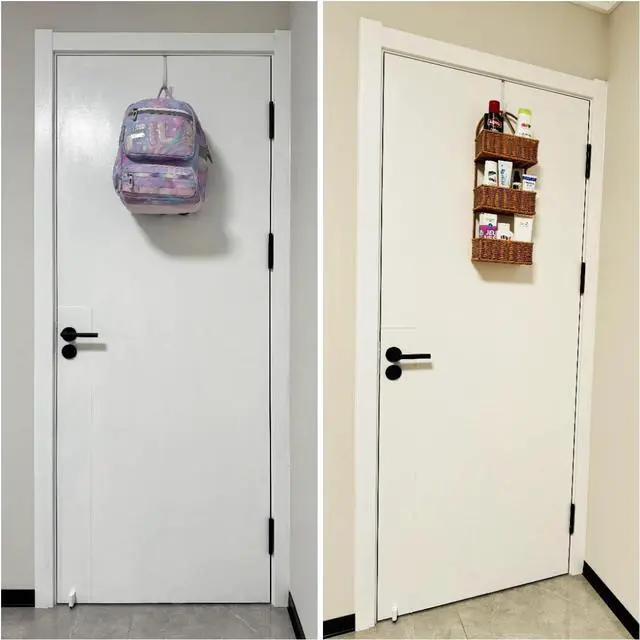 Alt view image 6 of 7 - Over the Door Hooks 4Pcs L=5.5 Fit 1 3/8 Door Steel with White Rubber Coating Hanging Towel Robe Clothing Hanger for Bathroom Room Wreath Ironing Board Holder Cute Thin Single Heavy Duty