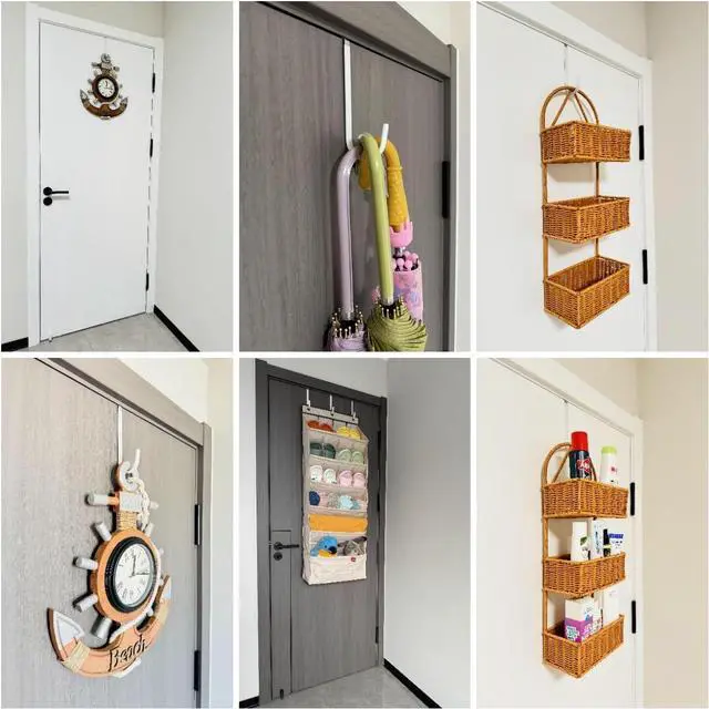 Alt view image 7 of 7 - Over the Door Hooks 4Pcs L=5.5 Fit 1 3/8 Door Steel with White Rubber Coating Hanging Towel Robe Clothing Hanger for Bathroom Room Wreath Ironing Board Holder Cute Thin Single Heavy Duty