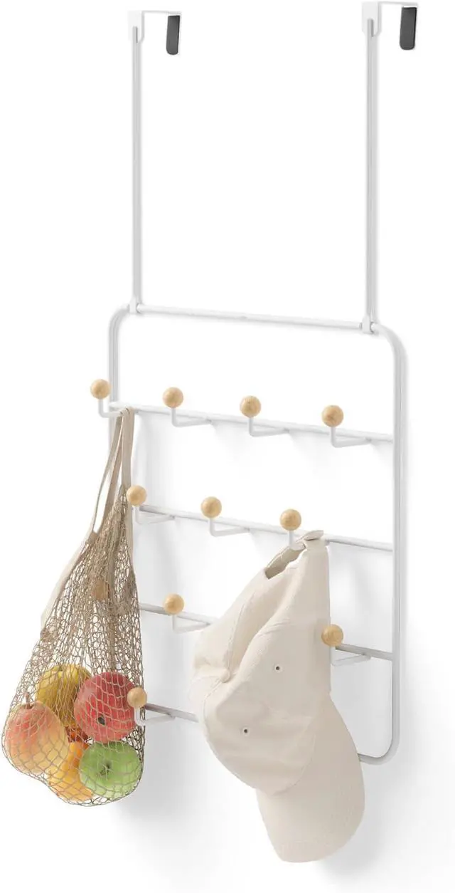 Main image of Estique Over The Door Coat Rack & Multi-Use Organizer For Coats Bags Hats & More White/Natural