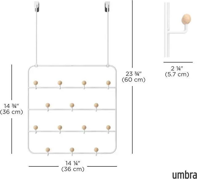 Alt view image 3 of 7 - Estique Over The Door Coat Rack & Multi-Use Organizer For Coats Bags Hats & More White/Natural