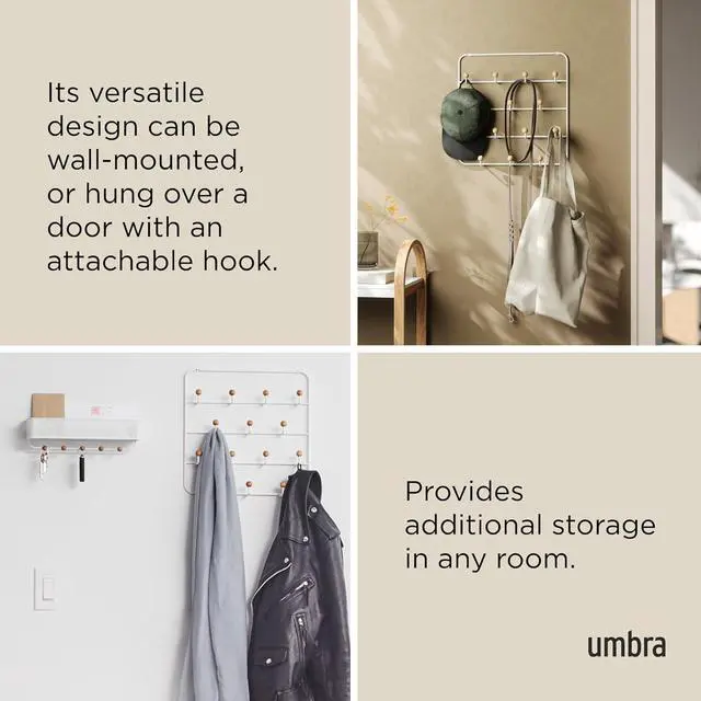 Alt view image 4 of 7 - Estique Over The Door Coat Rack & Multi-Use Organizer For Coats Bags Hats & More White/Natural