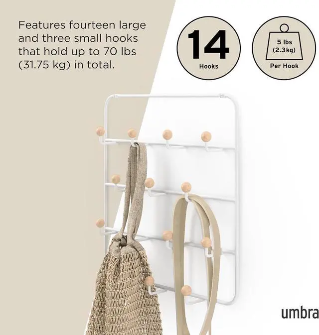 Alt view image 5 of 7 - Estique Over The Door Coat Rack & Multi-Use Organizer For Coats Bags Hats & More White/Natural