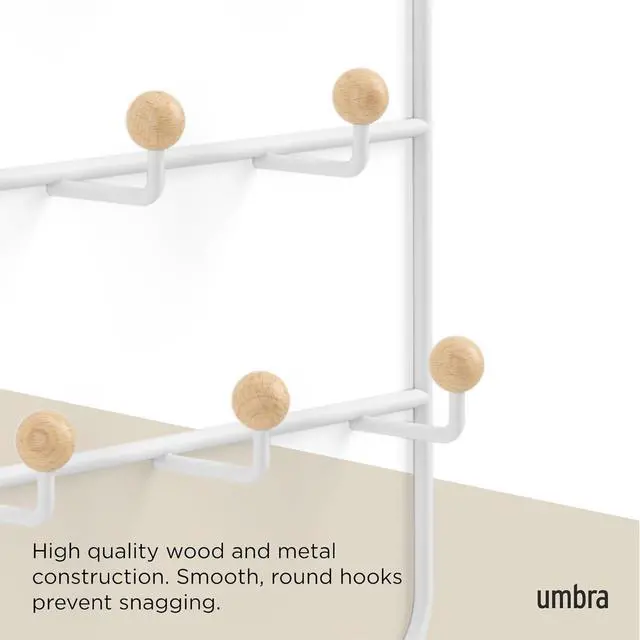 Alt view image 6 of 7 - Estique Over The Door Coat Rack & Multi-Use Organizer For Coats Bags Hats & More White/Natural