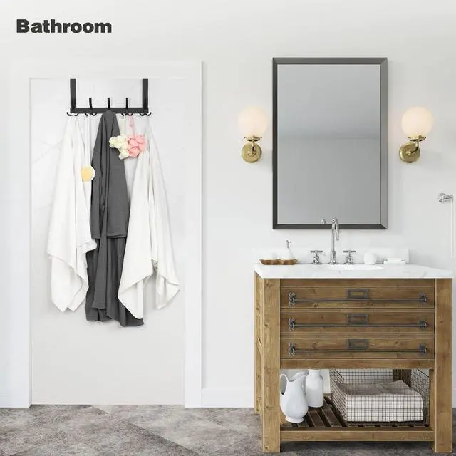 Alt view image 7 of 7 - Over The Door Hooks for Hanging Over The Door Hanger Over The Door Towel Rack for Bathroom with 5 Triple Coat Hooks Bathroom Towel Holder Towels Hanger (Black 1 Pack)