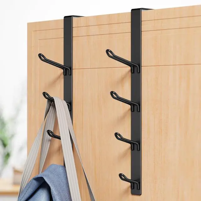 Main image of 8 Hook Over The Door Hooks Vertical Over The Door Towel Hook Over Door Hook Over The Door Hanger for Towel and Clothes Hangers Black 2 Pack 12.28 for 1.7 Door