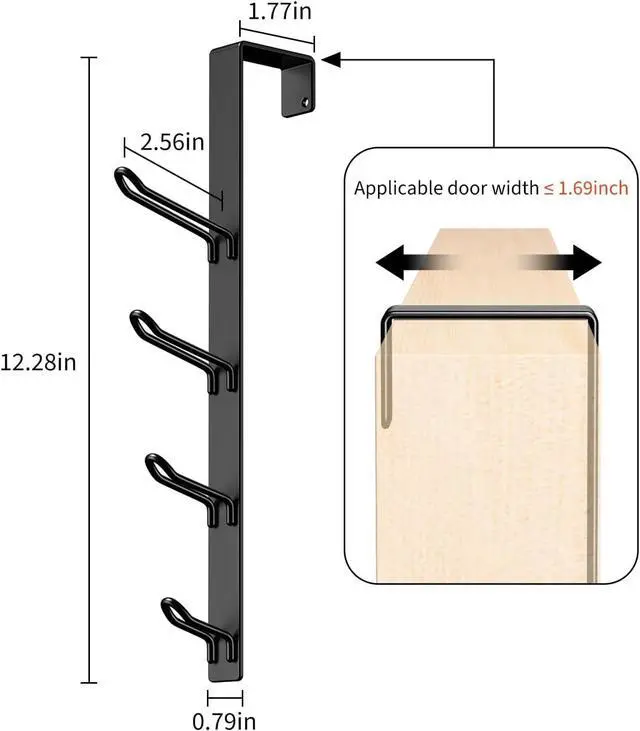 Alt view image 2 of 6 - 8 Hook Over The Door Hooks Vertical Over The Door Towel Hook Over Door Hook Over The Door Hanger for Towel and Clothes Hangers Black 2 Pack 12.28 for 1.7 Door