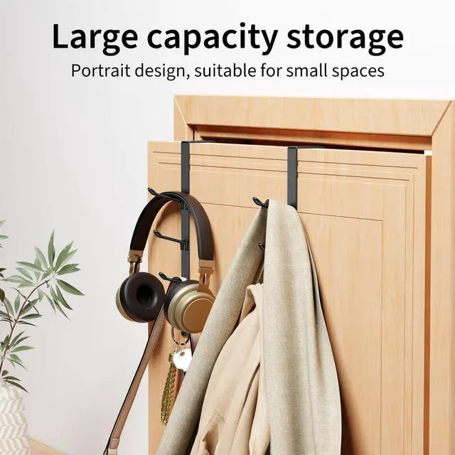 Alt view image 4 of 6 - 8 Hook Over The Door Hooks Vertical Over The Door Towel Hook Over Door Hook Over The Door Hanger for Towel and Clothes Hangers Black 2 Pack 12.28 for 1.7 Door