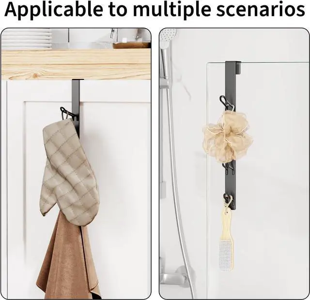 Alt view image 6 of 6 - 8 Hook Over The Door Hooks Vertical Over The Door Towel Hook Over Door Hook Over The Door Hanger for Towel and Clothes Hangers Black 2 Pack 12.28 for 1.7 Door