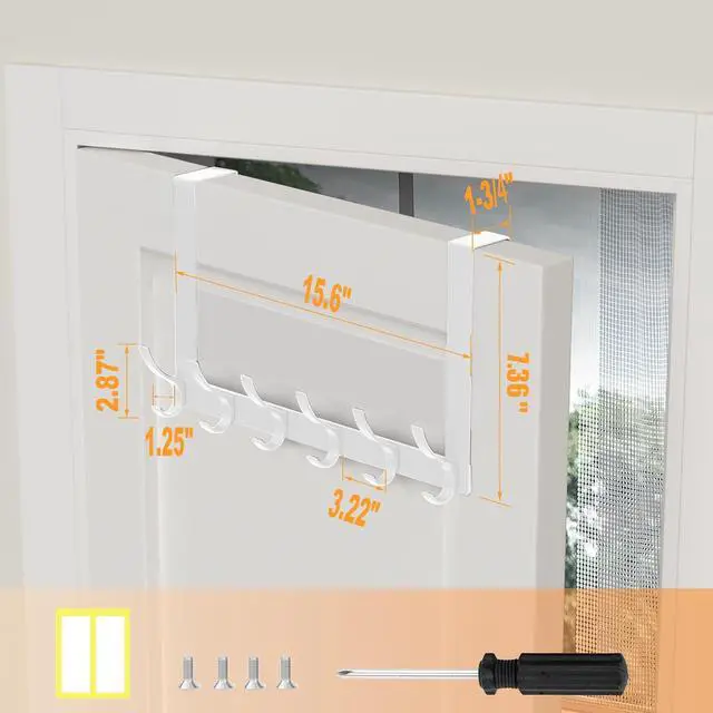 Alt view image 5 of 7 - Over The Door Hooks Sturdy Door Hanger Large Over The Door Towel Rack with 12 Hooks Heavy Duty Easy to Install for Bathroom BedroomKitchenHanging Towels Coats (White)