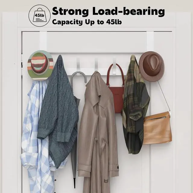 Alt view image 7 of 7 - Over The Door Hooks Sturdy Door Hanger Large Over The Door Towel Rack with 12 Hooks Heavy Duty Easy to Install for Bathroom BedroomKitchenHanging Towels Coats (White)