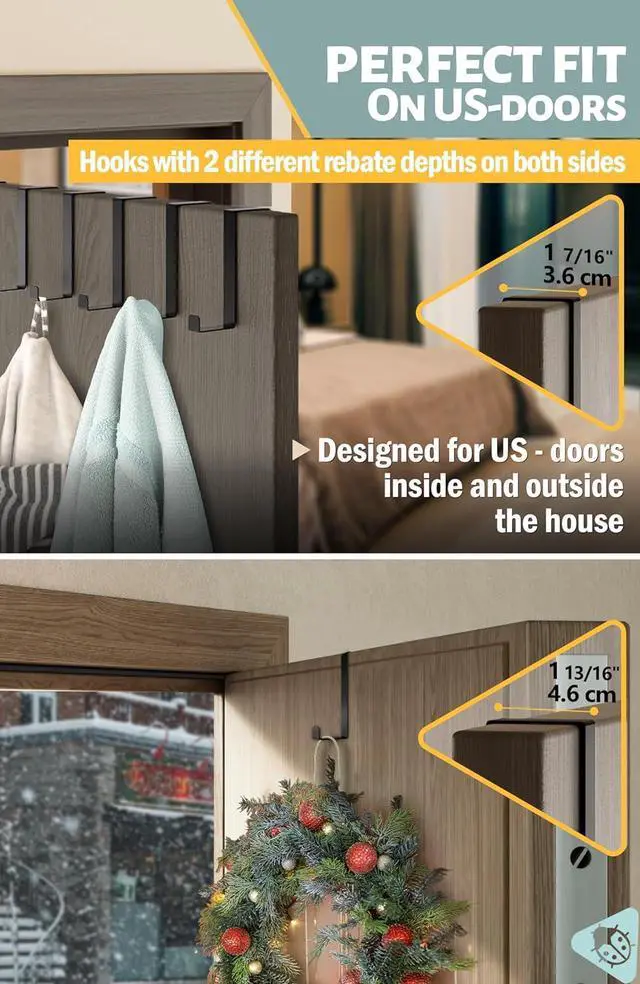 Alt view image 5 of 7 - Over The Door Hooks 10 Pack 2-Sided Fits 1 3/8 & 1 3/4 Door Bathroom Towel Hook with Anti-Scratch Pads and Non-Slip Dots L 3 Wreath Hanger Thin Overdoor Organizer Dorm Travel Essentials
