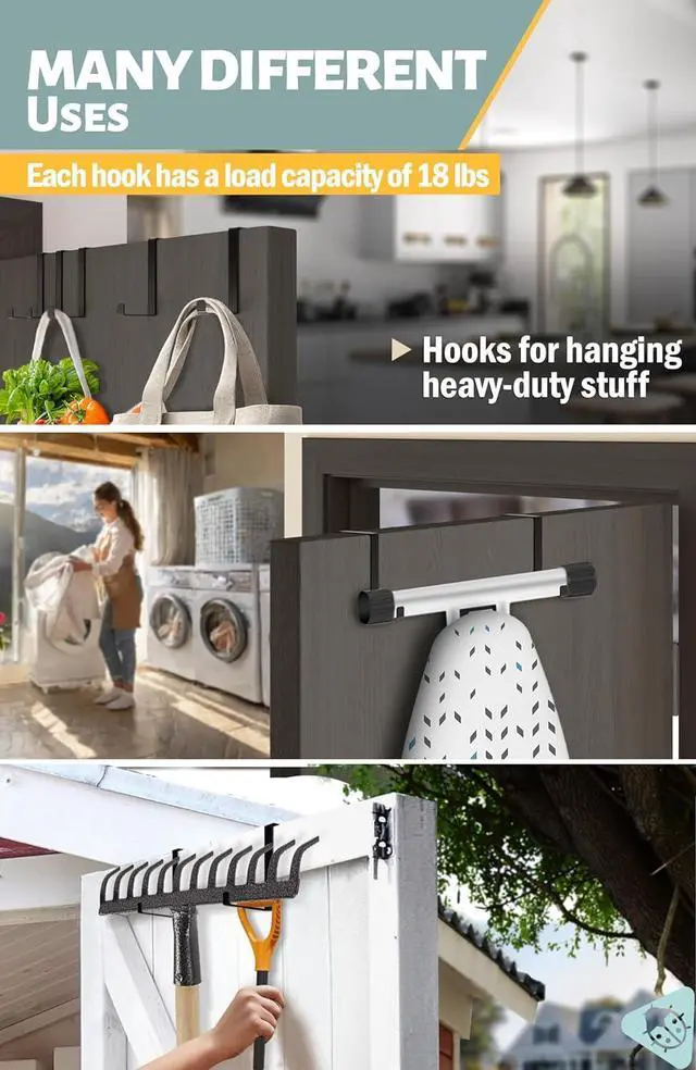 Alt view image 6 of 7 - Over The Door Hooks 10 Pack 2-Sided Fits 1 3/8 & 1 3/4 Door Bathroom Towel Hook with Anti-Scratch Pads and Non-Slip Dots L 3 Wreath Hanger Thin Overdoor Organizer Dorm Travel Essentials
