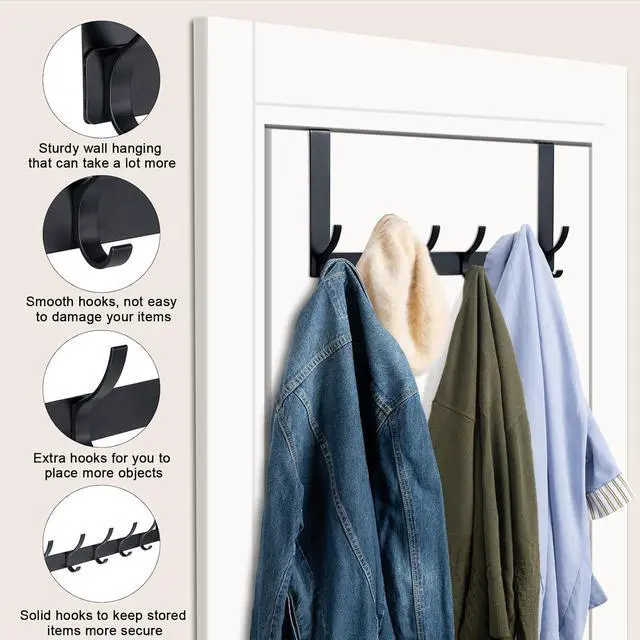 Alt view image 3 of 6 - Over The Door Hooks Sturdy Door Hanger Towel Rack Towel Hooks for Bathroom 12 Hooks Large Over The Door for Bathroom BedroomKitchen