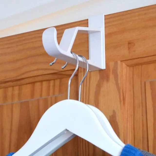Alt view image 3 of 3 - 2 Pack Over The Door Hooks for Hangers - Extra Strong White Plastic Over Door Hook for Hanging Clothes Towels Robes Hats Bags and More