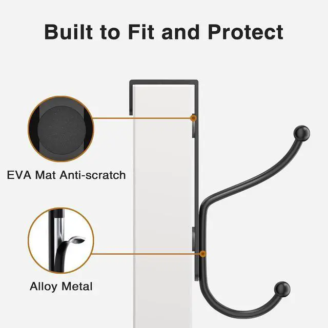 Alt view image 5 of 7 - Over Door Hook 2-Pack - Heavy Duty Door Hook with Support Pads No Drilling Required Anti-Rust Door Hanger 6.5 Inches Tall Fits Interior Doors Up to 1? Inches Thick Alloy Metal Black