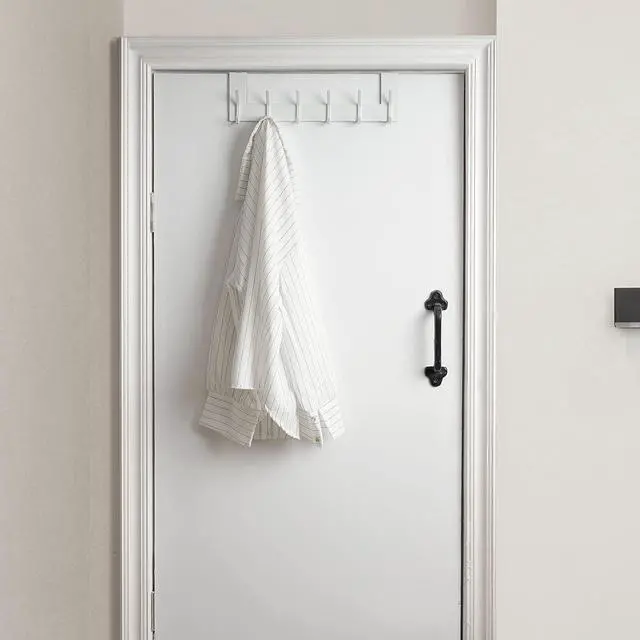 Alt view image 4 of 7 - Over The Door Hooks Over Door Towel Rack Door Hanger Door Coat Hanger Door Coat Rack Door Hooks for Hanging Clothes Back of Door White