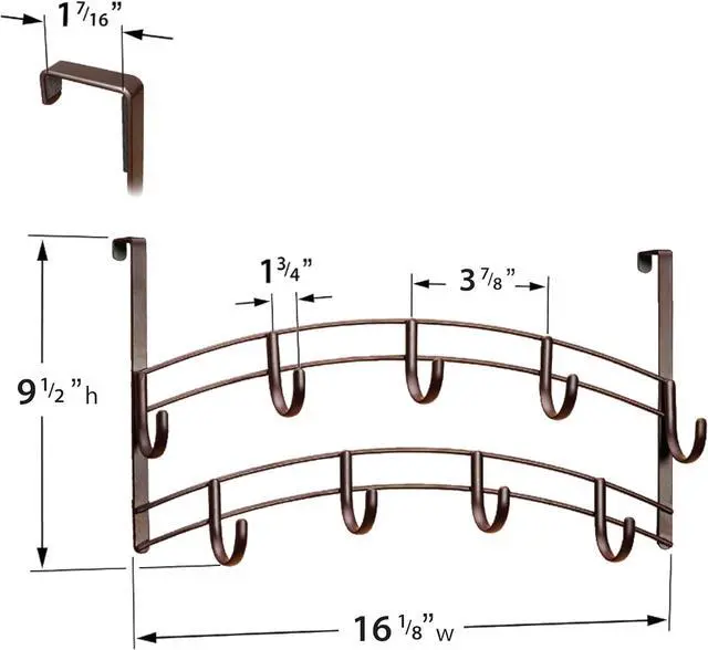 Alt view image 4 of 4 - Professional? Home? Over Door Hooks Rack - 9 Hook Over Door Hanger - Over Door Towel Rack - Hanging Towels or Clothes - Bathroom Bedroom or Laundry Room - Lifetime Ltd. Warranty - Bronze
