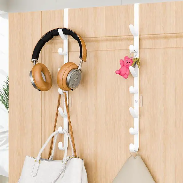 Main image of Over The Door Hooks Metal Door Hooks for Hanging Door Purse Organizer for Door Coat Hanger Back of Shower for Hanging Towel Rack Clothes Hat Bathroom Bathroom Dorm Bedroom Closet (White-2Packs)