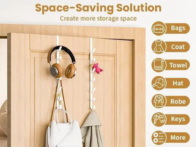 Alt view image 3 of 7 - Over The Door Hooks Metal Door Hooks for Hanging Door Purse Organizer for Door Coat Hanger Back of Shower for Hanging Towel Rack Clothes Hat Bathroom Bathroom Dorm Bedroom Closet (White-2Packs)