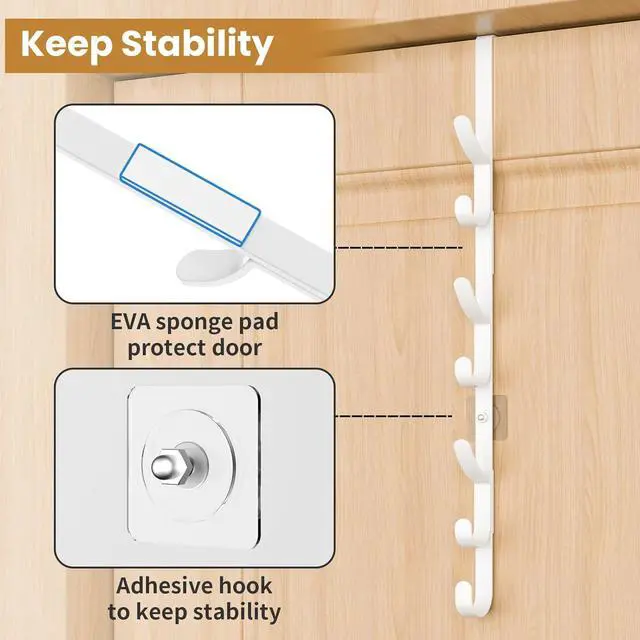 Alt view image 6 of 7 - Over The Door Hooks Metal Door Hooks for Hanging Door Purse Organizer for Door Coat Hanger Back of Shower for Hanging Towel Rack Clothes Hat Bathroom Bathroom Dorm Bedroom Closet (White-2Packs)