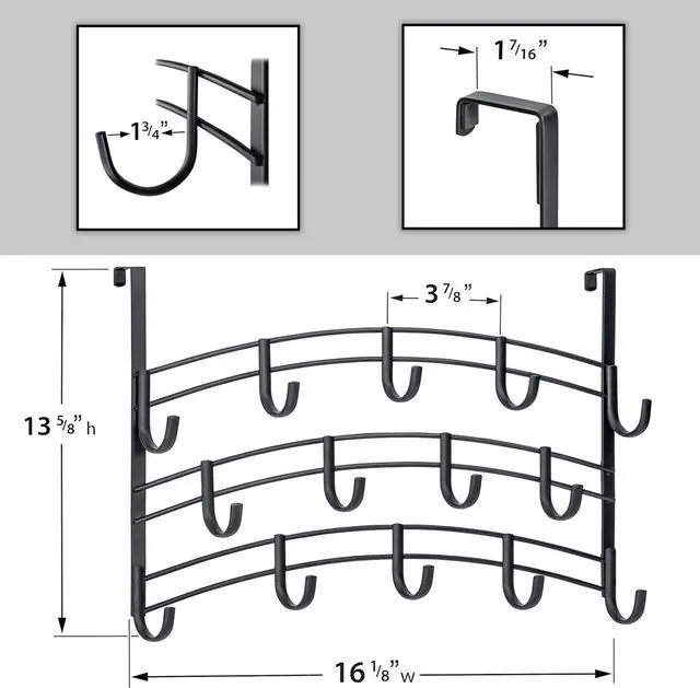 Alt view image 7 of 7 - Professional? Home? Over Door Hooks Rack - 14 Hook Over Door Hanger - Over Door Towel Rack - Hanging Towels or Clothes - Bathroom Bedroom or Laundry Room - Lifetime Ltd. Warranty - Black