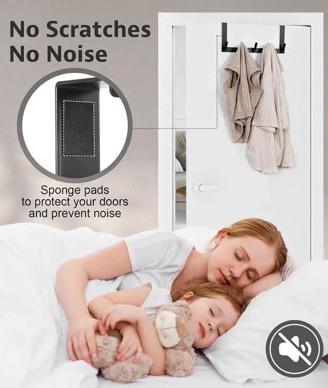 Alt view image 2 of 7 - Over The Door Hooks Door Hanger Hook Over The Door Towel Rack for Bathroom Door Towel Hanger for Hanging Clothes Hat (Black 1 Pack)