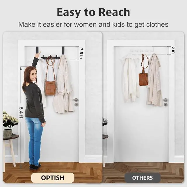 Alt view image 3 of 7 - Over The Door Hooks Door Hanger Hook Over The Door Towel Rack for Bathroom Door Towel Hanger for Hanging Clothes Hat (Black 1 Pack)