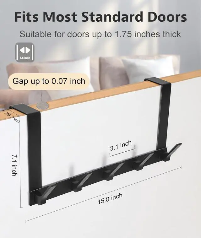 Alt view image 4 of 7 - Over The Door Hooks Door Hanger Hook Over The Door Towel Rack for Bathroom Door Towel Hanger for Hanging Clothes Hat (Black 1 Pack)