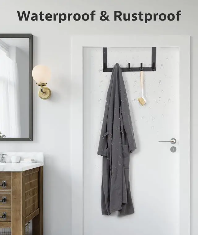 Alt view image 7 of 7 - Over The Door Hooks Door Hanger Hook Over The Door Towel Rack for Bathroom Door Towel Hanger for Hanging Clothes Hat (Black 1 Pack)