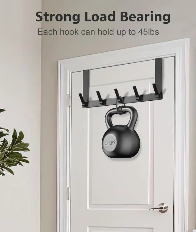 Alt view image 5 of 7 - Over The Door Hooks Door Hanger Hook Over The Door Towel Rack for Bathroom Door Towel Hanger for Hanging Clothes Hat (Black 1 Pack)