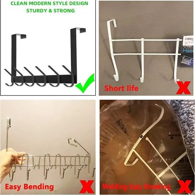Alt view image 5 of 7 - DOKU Over The Door Hook Heavy Duty Over Door Hanger Holder for Coat Robe Hat Clothe Towels Hanging Bathroom Organizer Towel Rack 12 Hooks Matte Black